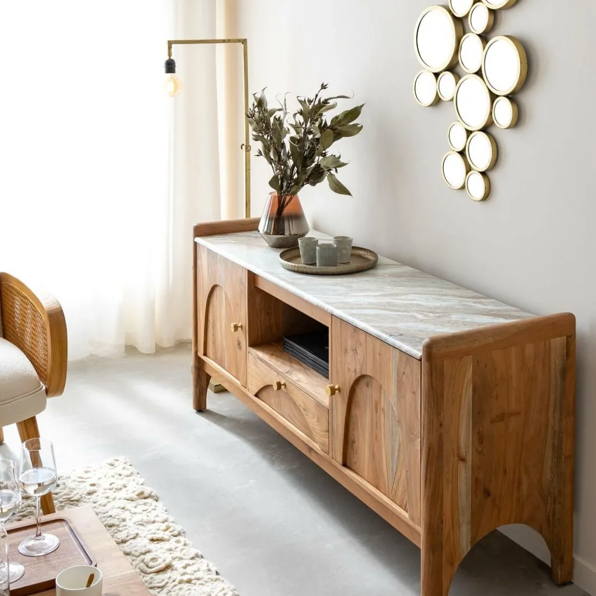 Meuble TV en marbre et bois d'acacia Calix