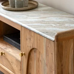 Meuble TV en marbre et bois d'acacia Calix