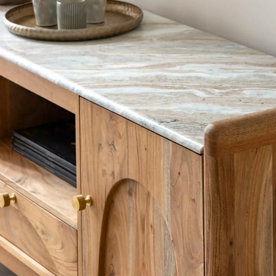 Meuble TV en marbre et bois d'acacia Calix