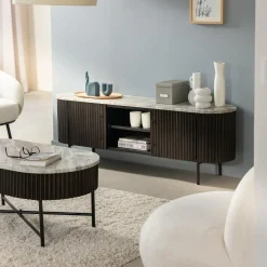 Meuble TV en métal et marbre Alfred