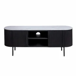 Meuble TV en métal et marbre blanc Mona