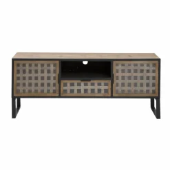 Meuble TV en sapin et métal noir Elise