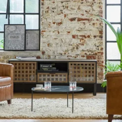 Meuble TV en sapin et métal noir Elise