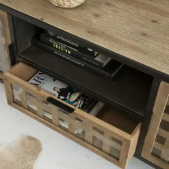 Meuble TV en sapin et métal noir Elise