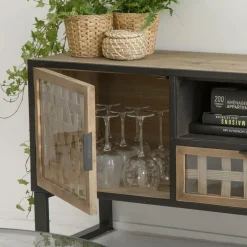 Meuble TV en sapin et métal noir Elise