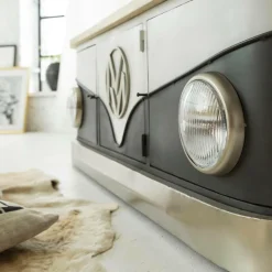 Meuble TV noir avec plateau en bois de manguier Combi