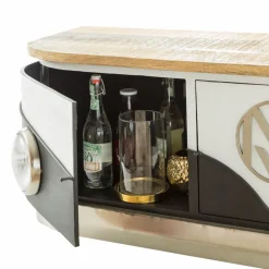 Meuble TV noir avec plateau en bois de manguier Combi