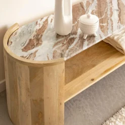 Meuble TV ovale en bois de manguier et marbre Isabella