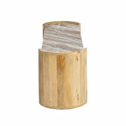 Meuble TV ovale en bois de manguier et marbre Isabella