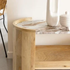 Meuble TV ovale en bois de manguier et marbre Isabella