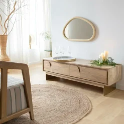 Miroir abstrait en bois de manguier clair Marley