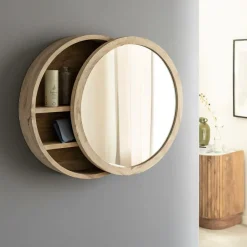 Miroir avec étagères en bois de manguier clair Juliet