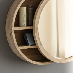 Miroir avec étagères en bois de manguier clair Juliet