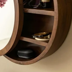 Miroir avec étagères en bois de manguier foncé Remick