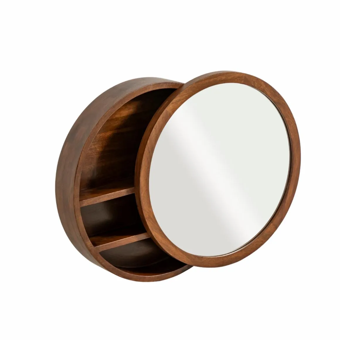 Miroir avec étagères en bois de manguier foncé Remick