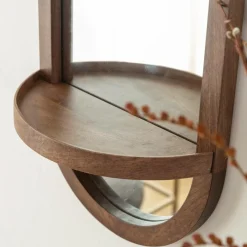 Miroir ovale avec étagère en bois de manguier Marley