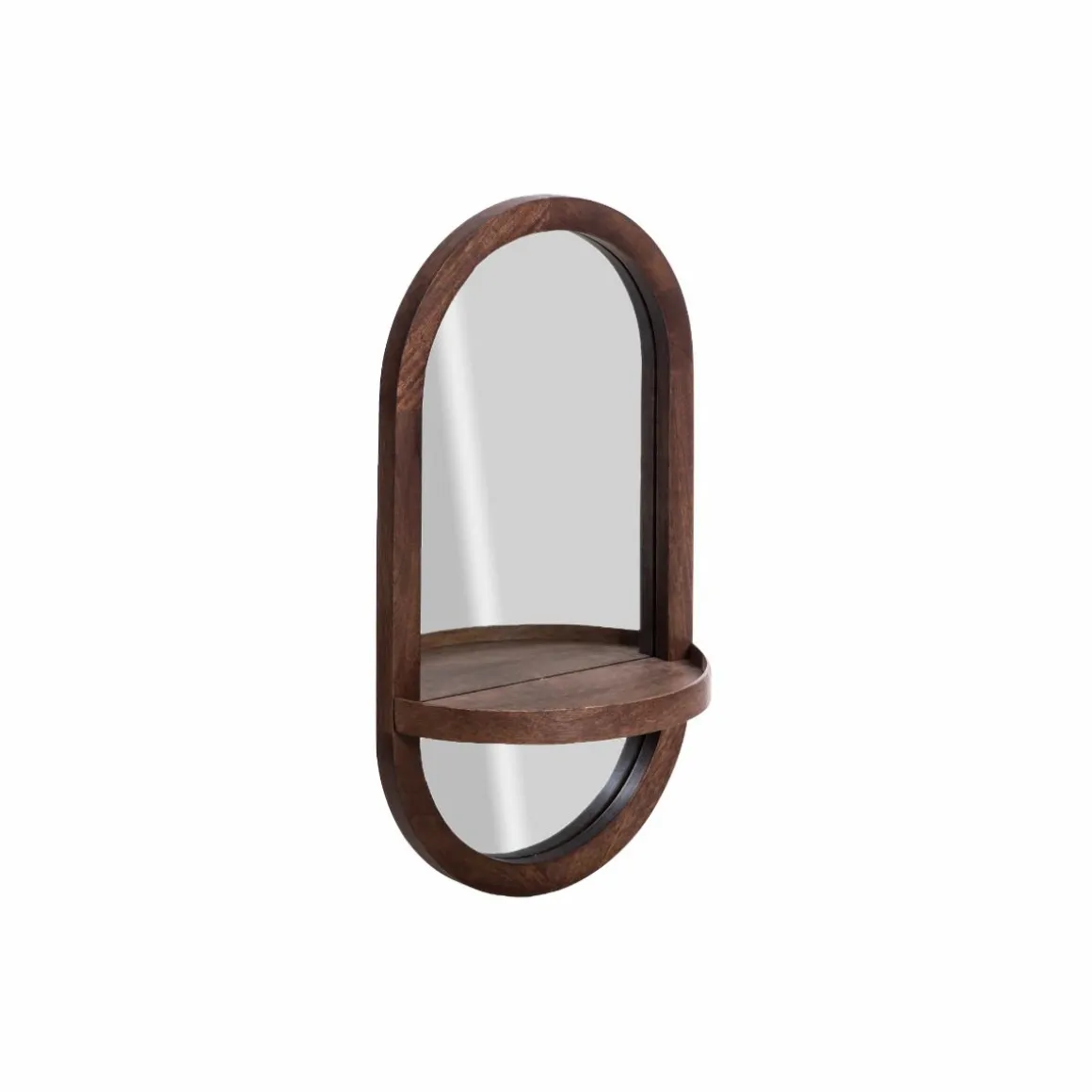 Miroir ovale avec étagère en bois de manguier Marley