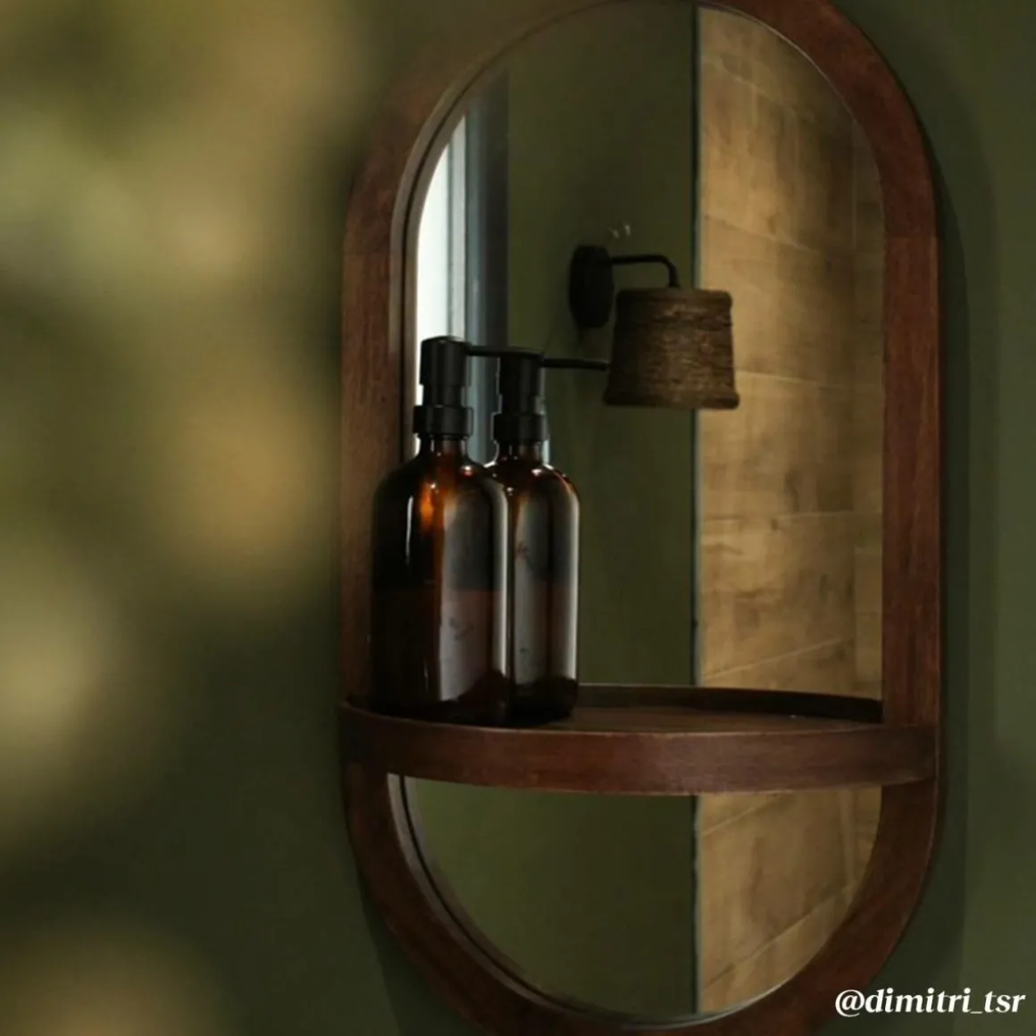 Miroir ovale avec étagère en bois de manguier Marley