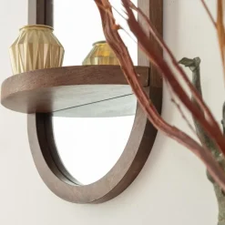 Miroir ovale avec étagère en bois de manguier Marley