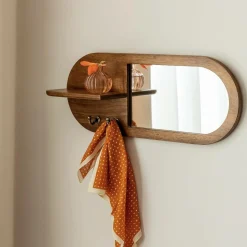 Miroir ovale en bois de manguier foncé Remick