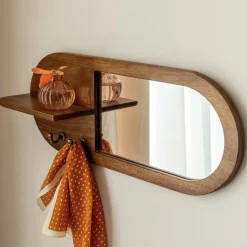 Miroir ovale en bois de manguier foncé Remick