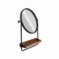 Miroir rond avec étagère en bois et métal Gary