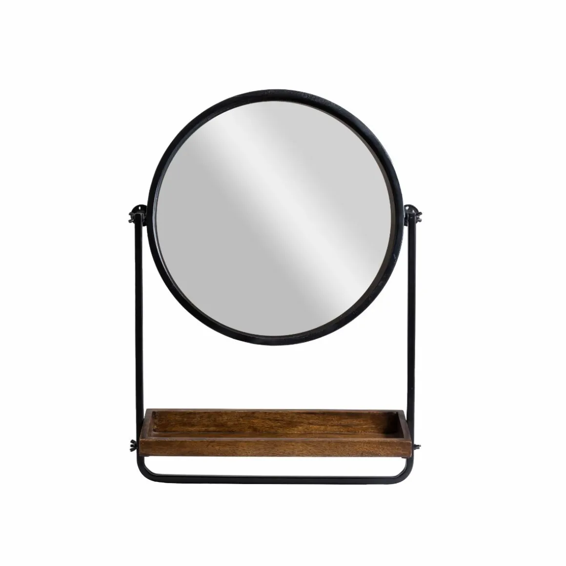 Miroir rond avec étagère en bois et métal Gary