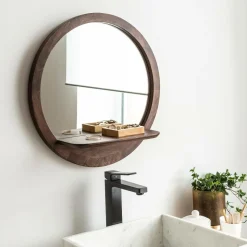 Miroir rond avec étagère en bois de manguier Marley