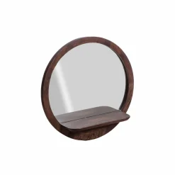 Miroir rond avec étagère en bois de manguier Marley