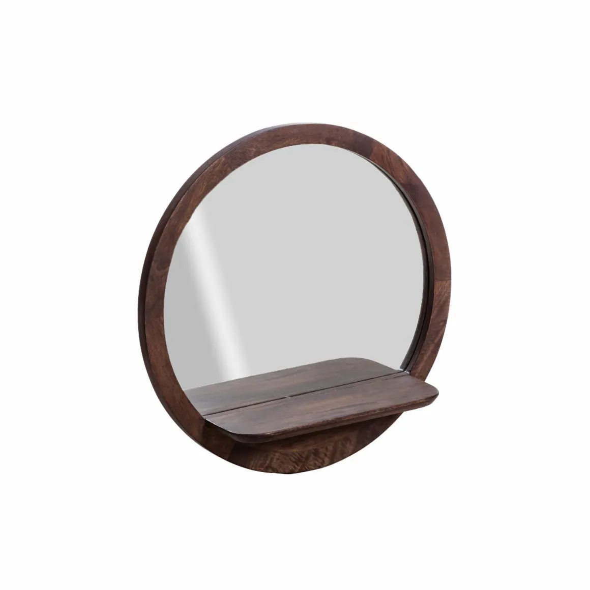 Miroir rond avec étagère en bois de manguier Marley