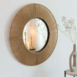 Miroir rond en métal et jute Adda