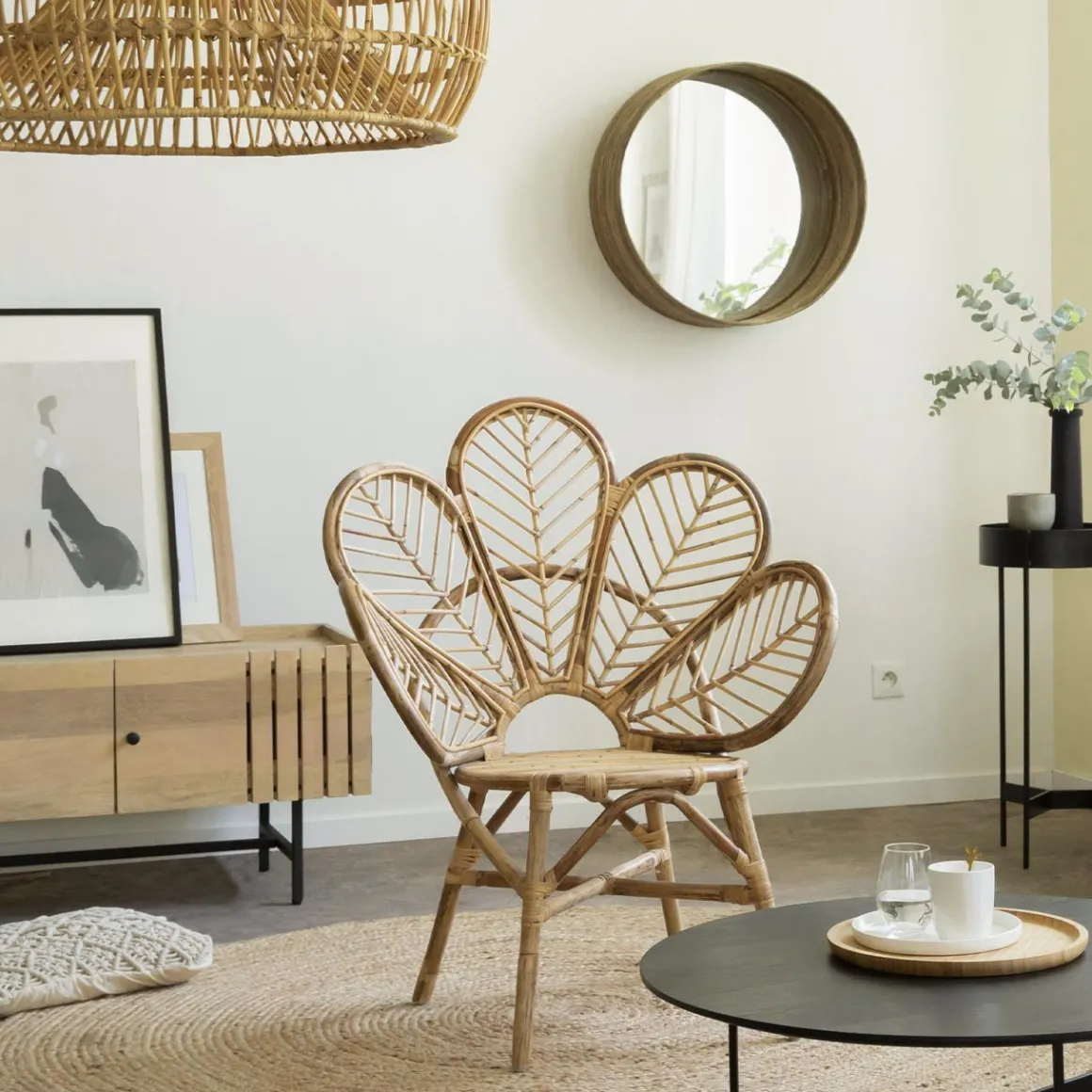 Miroir rond en rotin Rattan