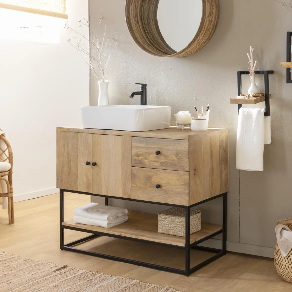 Miroir rond en rotin Rattan