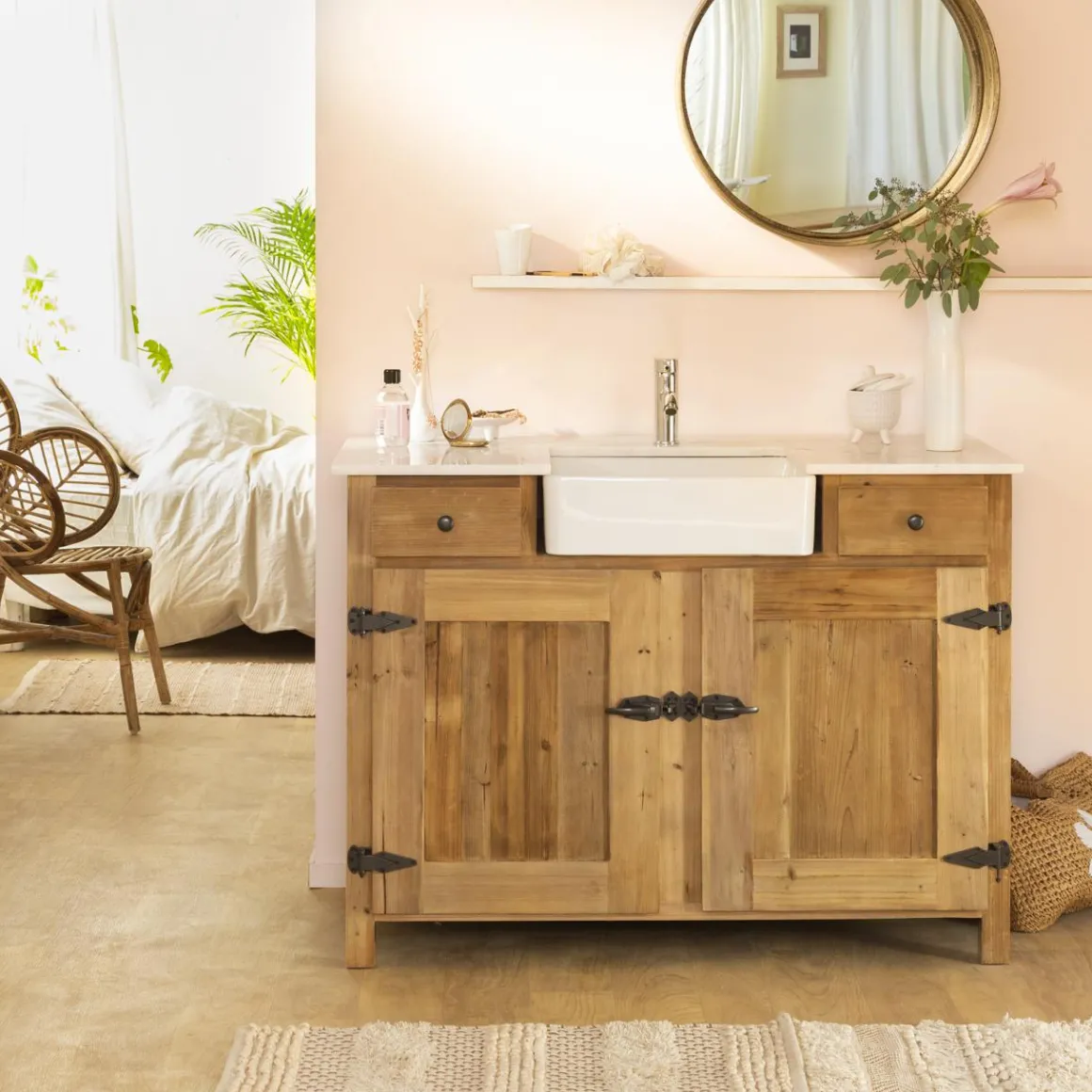 Miroir rond en rotin Rattan