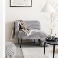 Méridienne en velours côtelé gris Soléa