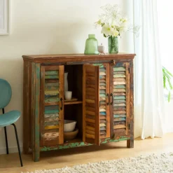 Petit buffet à  lattes en bois coloré Ethnik