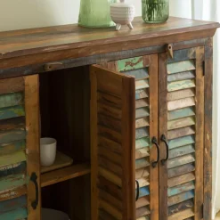 Petit buffet à  lattes en bois coloré Ethnik