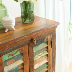 Petit buffet à  lattes en bois coloré Ethnik