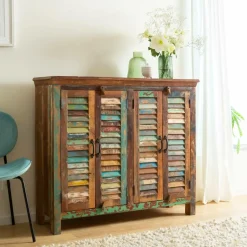 Petit buffet à  lattes en bois coloré Ethnik