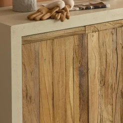 Petit buffet 2 portes en bois effet béton et bois recyclé Dalva