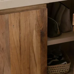 Petit buffet 2 portes en bois effet béton et bois recyclé Dalva