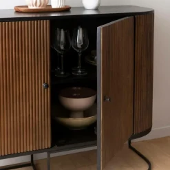 Petit buffet arrondi en bois de manguier et métal Ysé