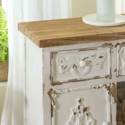 Petit buffet blanc en pin massif brossé Bastille