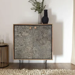 Petit buffet en bois d'acacia et pierre Côme