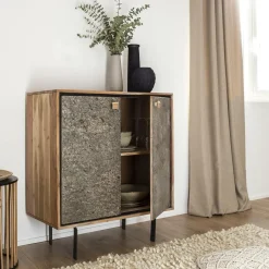 Petit buffet en bois d'acacia et pierre Côme