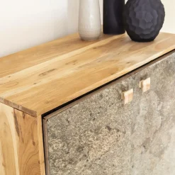 Petit buffet en bois d'acacia et pierre Côme