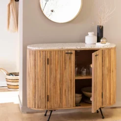 Petit buffet en bois de manguier et terrazzo Ambrine