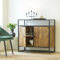 Petit buffet en métal et bois de manguier Marcel