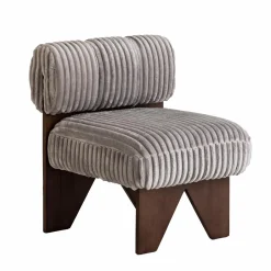 Petit fauteuil carré en velours côtelé et bois d'hévéa gris Eleonor