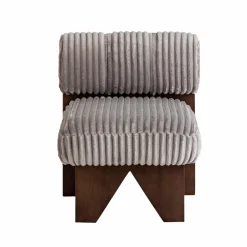 Petit fauteuil carré en velours côtelé et bois d'hévéa gris Eleonor